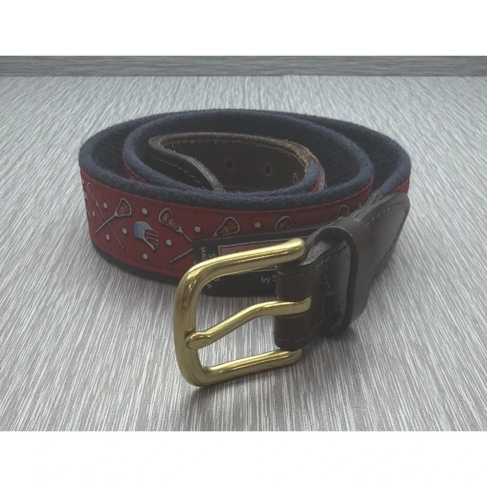 Vineyard Vines Mens Lacrosse LAX Ribbon Belt Leather Brass Buckle Size 30
